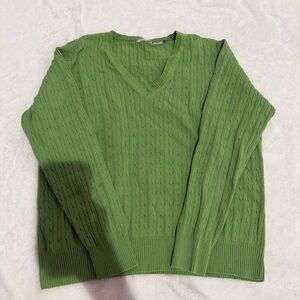 Green V-Neck Cable Knit Sweater